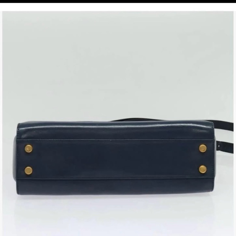 Salvatore Ferragamo Navy Blue Leather Top Handle Shoulder Bag with Gold Hardware - Picture 4 of 10